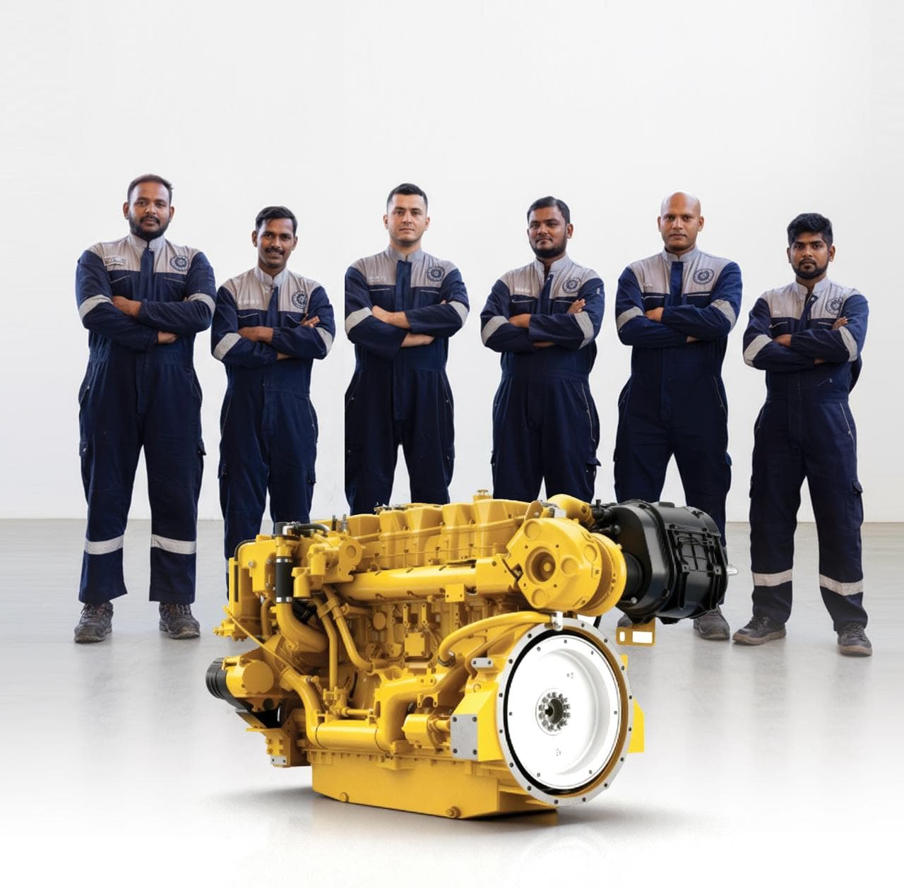 German Diesel team standing behind an engine